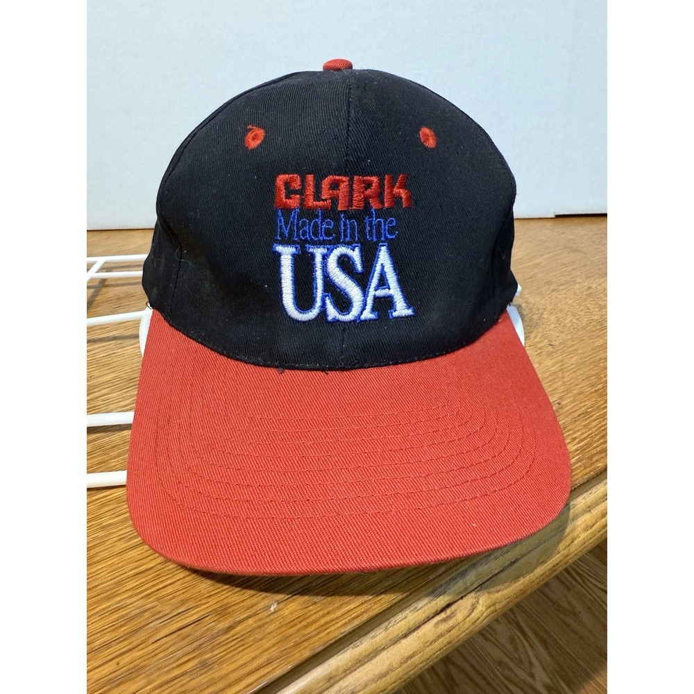 Clark Made in USA Embroidered Snapback Hat Black Red KC Cap Patriotic Adjustable
